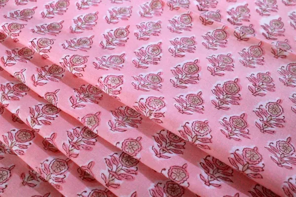 Pink_Cotton_Traditional_Floral_Hand_Block_Print_Unstiched_Material_For_Men's_Kurta_Shirts_&_Women's_Kurti_and_Other_Dress_Material