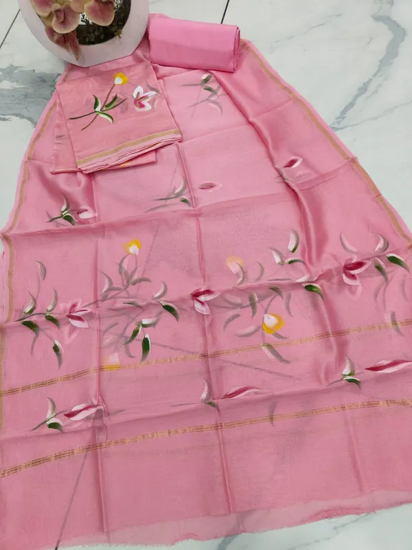 Unstitched_Pink_Block_printed_Chanderi_Silk_three_piece_suit_set