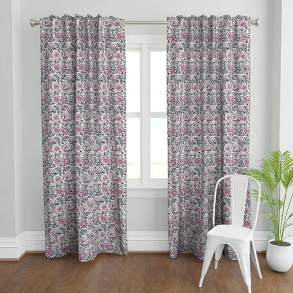 Pink,_White_and_Teal_Colour_Hand_Block_Print_Curtain_&_Drapes,_Pure_Cotton_Fabric
