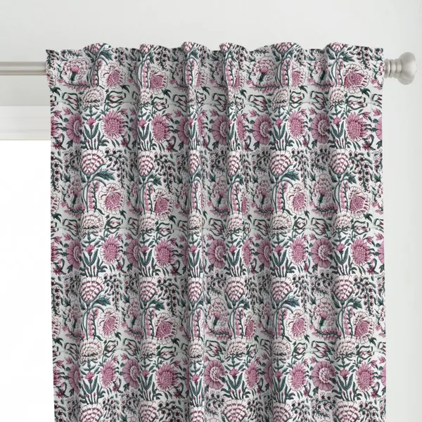 Pink,_White_and_Teal_Colour_Hand_Block_Print_Curtain_&_Drapes,_Pure_Cotton_Fabric