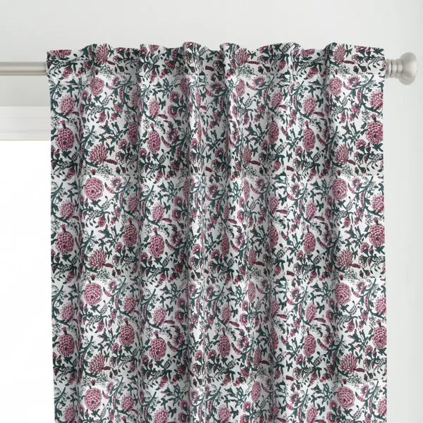 Pink,_White_and_Teal_Colour_Hand_Block_Print_Curtain_&_Drapes,_Pure_Cotton_Fabric