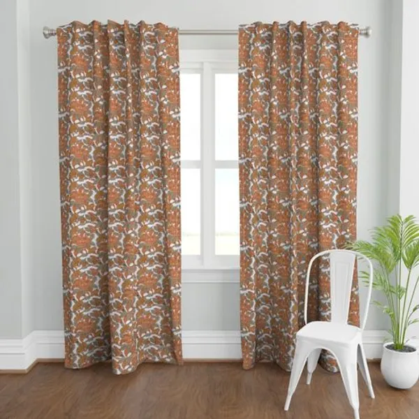 Orange,_Brown_and_White_Colour_Hand_Block_Print_Curtain_&_Drapes,_Pure_Cotton_Fabric