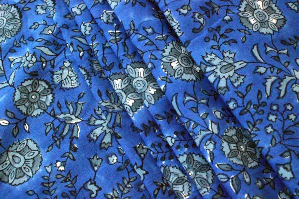 Blue_Cotton_Traditional_Floral_Hand_Block_Print_Unstiched_Material_For_Men's_Kurta_Shirts_&_Women's_Kurti_and_Other_Dress_Material