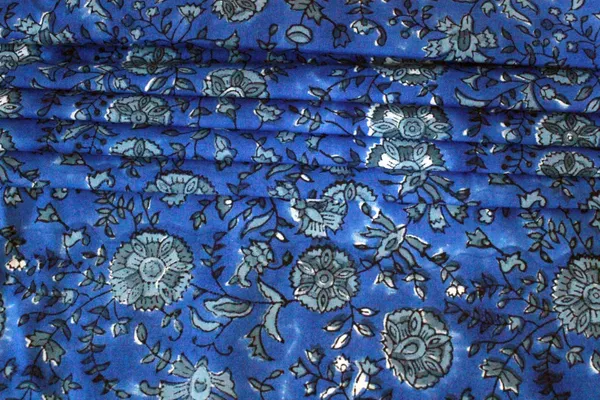 Blue_Cotton_Traditional_Floral_Hand_Block_Print_Unstiched_Material_For_Men's_Kurta_Shirts_&_Women's_Kurti_and_Other_Dress_Material