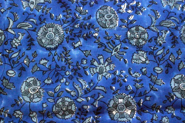 Blue_Cotton_Traditional_Floral_Hand_Block_Print_Unstiched_Material_For_Men's_Kurta_Shirts_&_Women's_Kurti_and_Other_Dress_Material