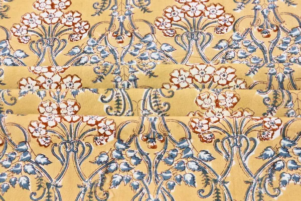 Yellow_Cotton_Traditional_Floral_Hand_Block_Print_Unstiched_Material_For_Men's_Kurta_Shirts_&_Women's_Kurti_and_Other_Dress_Material
