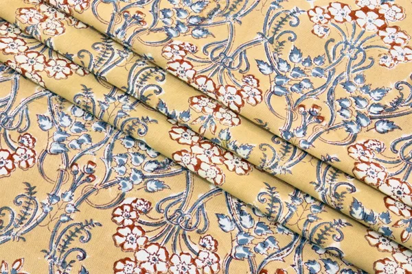 Yellow_Cotton_Traditional_Floral_Hand_Block_Print_Unstiched_Material_For_Men's_Kurta_Shirts_&_Women's_Kurti_and_Other_Dress_Material