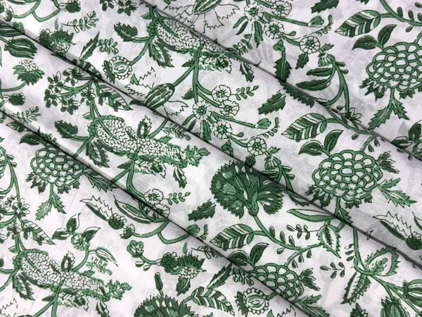 Green_Cotton_Traditional_Floral_Hand_Block_Print_Unstiched_Material_For_Men's_Kurta_Shirts_&_Women's_Kurti_and_Other_Dress_Material