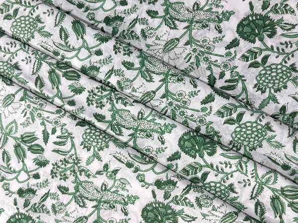 Green_Cotton_Traditional_Floral_Hand_Block_Print_Unstiched_Material_For_Men's_Kurta_Shirts_&_Women's_Kurti_and_Other_Dress_Material