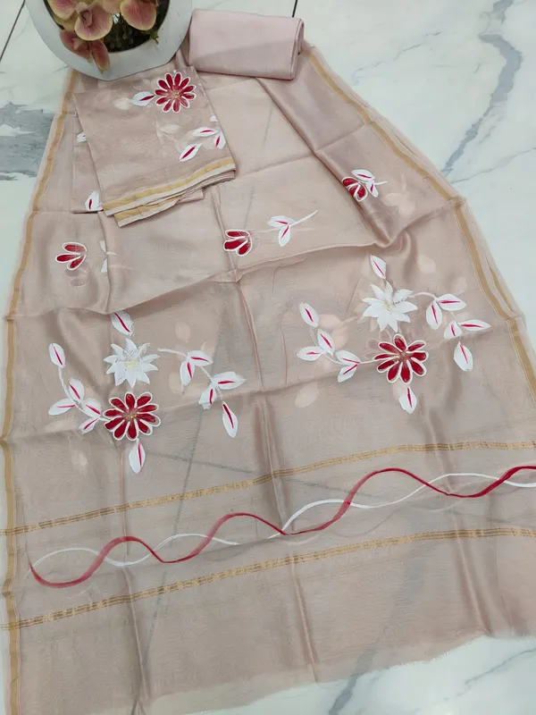 Unstitched_Off_White_and_Red_Block_printed_Chanderi_Silk_three_piece_suit_set