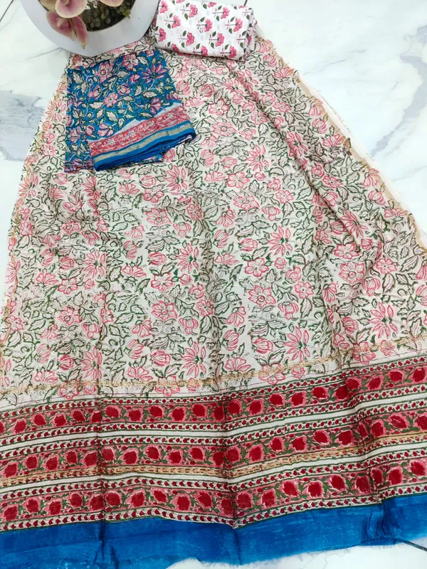 Unstitched_Blue_and_Pink_Block_printed_Chanderi_Silk_three_piece_suit_set