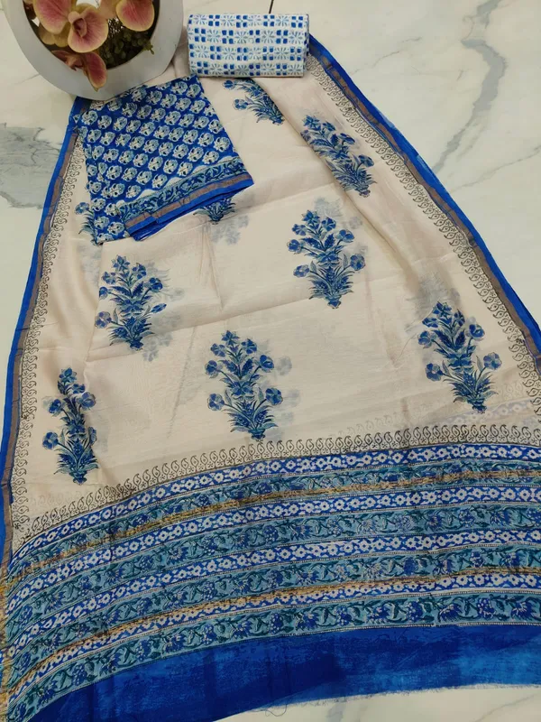 Unstitched_Blue_and_White_Block_printed_Chanderi_Silk_three_piece_suit_set