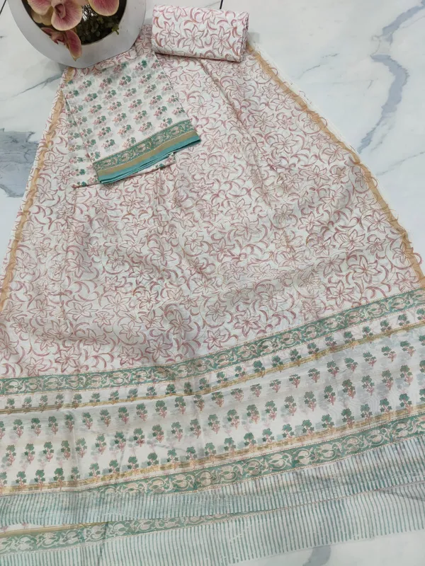Unstitched_Blue_and_Pink_Block_printed_Chanderi_Silk_three_piece_suit_set