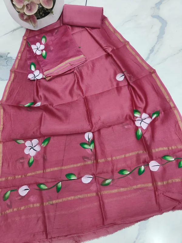 Unstitched_Pink_Hand_Painted_Chanderi_Silk_three_piece_suit_set
