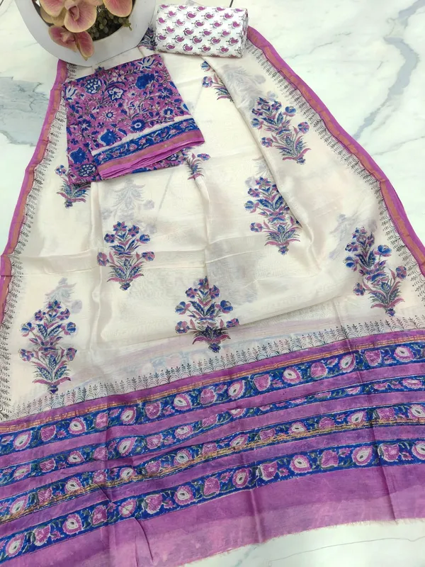 Unstitched_Pink_and_Blue_Block_printed_Chanderi_Silk_three_piece_suit_set