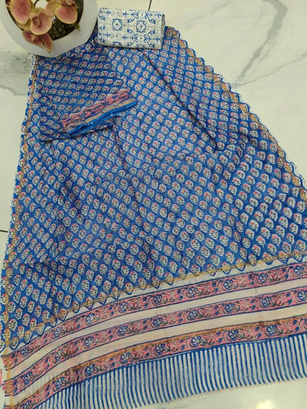 Unstitched_Blue_and_Pink_Block_printed_Chanderi_Silk_three_piece_suit_set