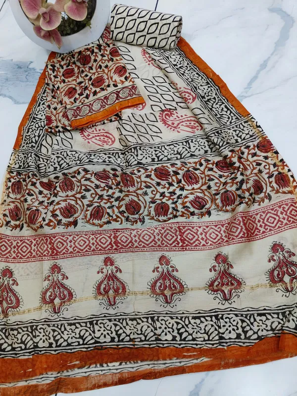 Unstitched_Red_and_Black_Block_printed_Chanderi_Silk_three_piece_suit_set