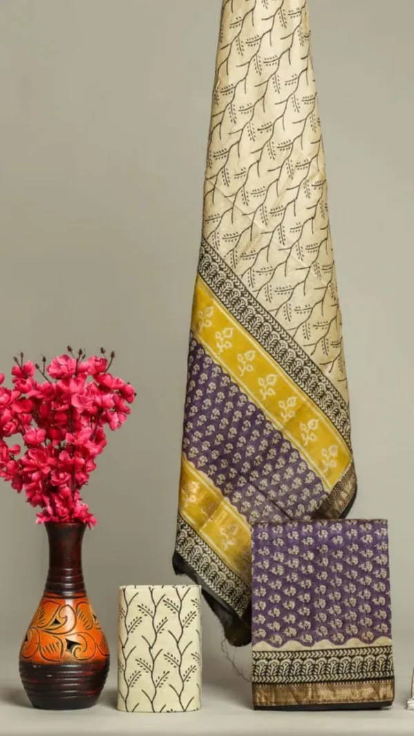 Unstitched_Yellow_and_Purple_Block_printed_Maheshwari_Silk_three_piece_suit_set