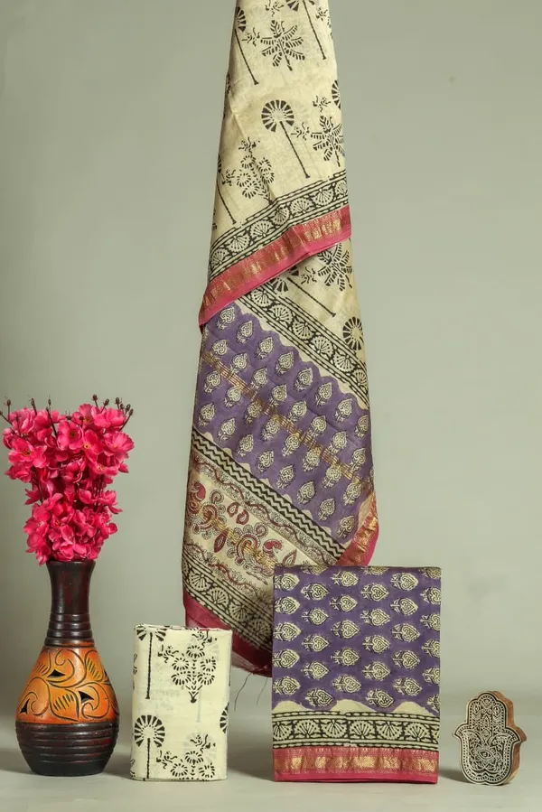 Unstitched_Purple_and_Pink_Block_printed_Maheshwari_Silk_three_piece_suit_set