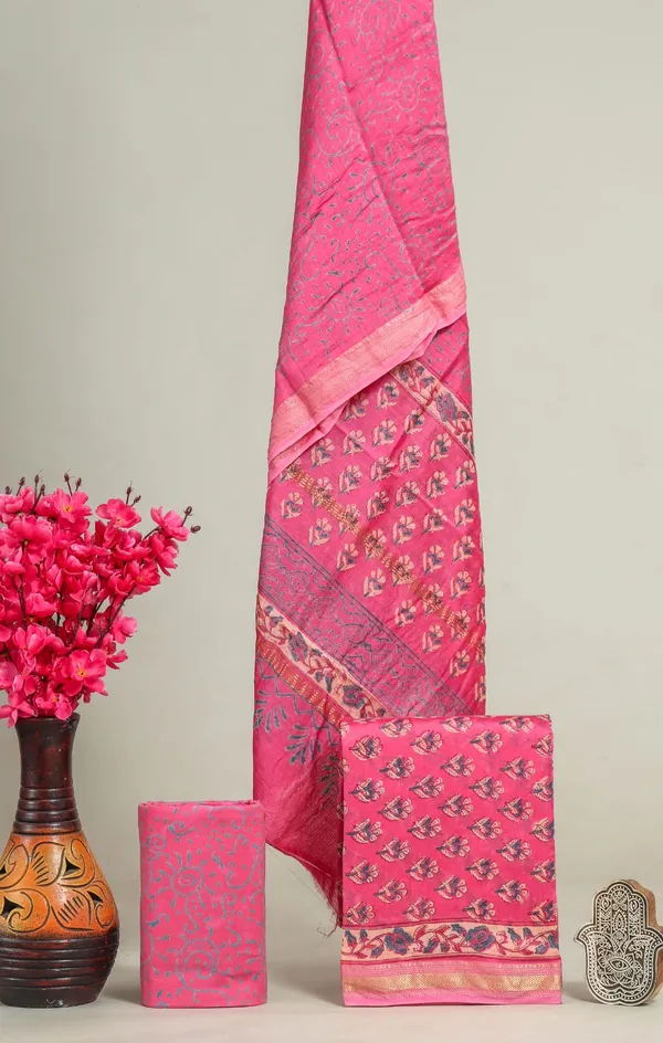 Unstitched_Pink_and_Grey_Block_printed_Maheshwari_Silk_three_piece_suit_set