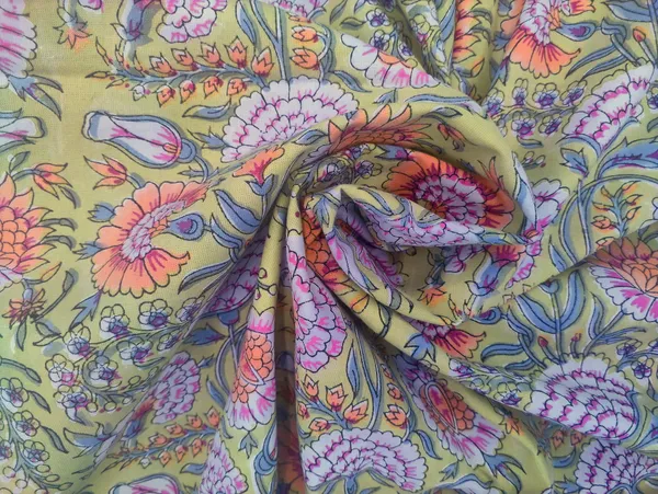 Yellow_Cotton_Traditional_Floral_Hand_Block_Print_Unstiched_Material_For_Men's_Kurta_Shirts_&_Women's_Kurti_and_Other_Dress_Material