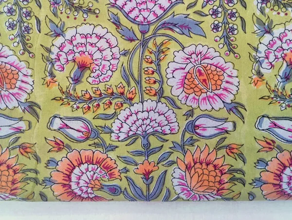 Yellow_Cotton_Traditional_Floral_Hand_Block_Print_Unstiched_Material_For_Men's_Kurta_Shirts_&_Women's_Kurti_and_Other_Dress_Material