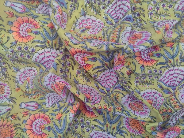 Yellow_Cotton_Traditional_Floral_Hand_Block_Print_Unstiched_Material_For_Men's_Kurta_Shirts_&_Women's_Kurti_and_Other_Dress_Material