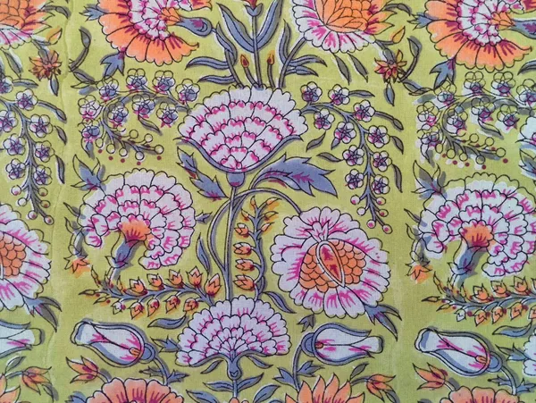 Yellow_Cotton_Traditional_Floral_Hand_Block_Print_Unstiched_Material_For_Men's_Kurta_Shirts_&_Women's_Kurti_and_Other_Dress_Material