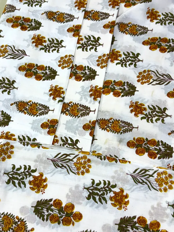 White_Cotton_Traditional_Floral_Hand_Block_Print_Unstiched_Material_For_Men's_Kurta_Shirts_&_Women's_Kurti_and_Other_Dress_Material