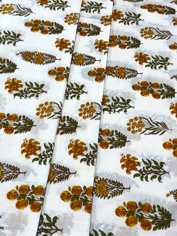 White_Cotton_Traditional_Floral_Hand_Block_Print_Unstiched_Material_For_Men's_Kurta_Shirts_&_Women's_Kurti_and_Other_Dress_Material