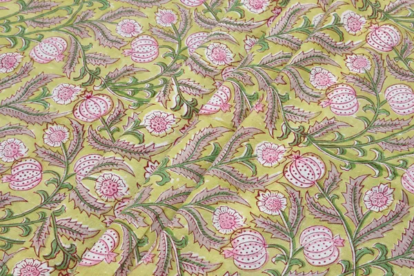 Green_Cotton_Traditional_Floral_Hand_Block_Print_Unstiched_Material_For_Men's_Kurta_Shirts_&_Women's_Kurti_and_Other_Dress_Material