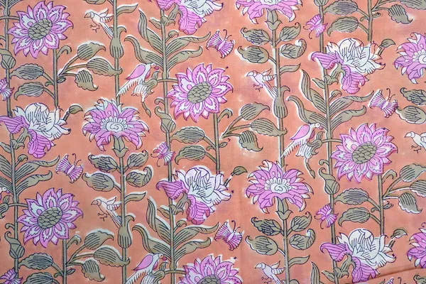 Orange_Cotton_Traditional_Floral_Hand_Block_Print_Unstiched_Material_For_Men's_Kurta_Shirts_&_Women's_Kurti_and_Other_Dress_Material
