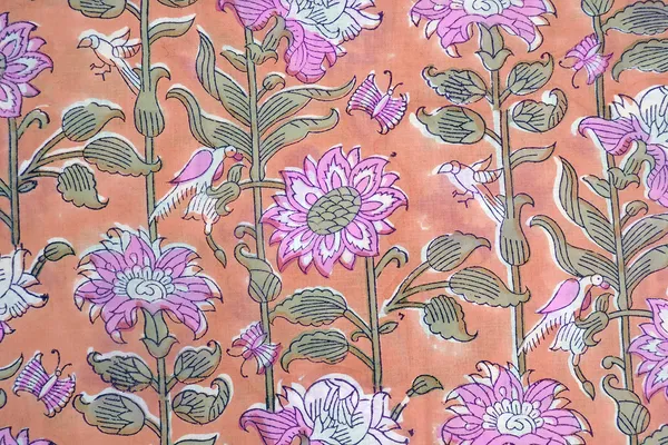 Orange_Cotton_Traditional_Floral_Hand_Block_Print_Unstiched_Material_For_Men's_Kurta_Shirts_&_Women's_Kurti_and_Other_Dress_Material