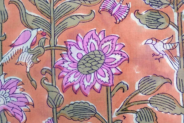 Orange_Cotton_Traditional_Floral_Hand_Block_Print_Unstiched_Material_For_Men's_Kurta_Shirts_&_Women's_Kurti_and_Other_Dress_Material