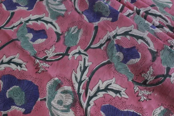 Pink_Cotton_Traditional_Floral_Hand_Block_Print_Unstiched_Material_For_Men's_Kurta_Shirts_&_Women's_Kurti_and_Other_Dress_Material