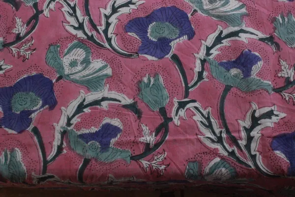 Pink_Cotton_Traditional_Floral_Hand_Block_Print_Unstiched_Material_For_Men's_Kurta_Shirts_&_Women's_Kurti_and_Other_Dress_Material