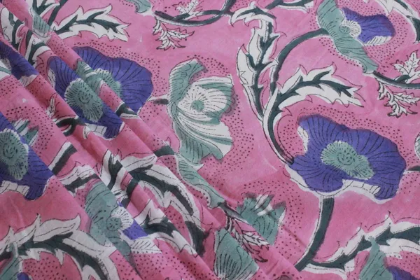 Pink_Cotton_Traditional_Floral_Hand_Block_Print_Unstiched_Material_For_Men's_Kurta_Shirts_&_Women's_Kurti_and_Other_Dress_Material