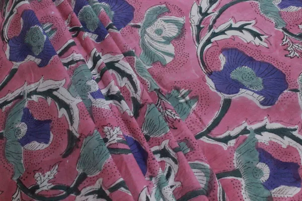 Pink_Cotton_Traditional_Floral_Hand_Block_Print_Unstiched_Material_For_Men's_Kurta_Shirts_&_Women's_Kurti_and_Other_Dress_Material