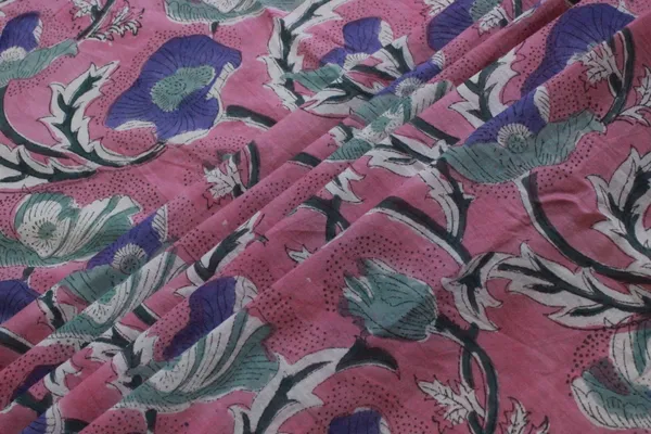 Pink_Cotton_Traditional_Floral_Hand_Block_Print_Unstiched_Material_For_Men's_Kurta_Shirts_&_Women's_Kurti_and_Other_Dress_Material
