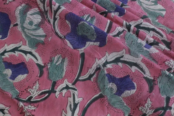 Pink_Cotton_Traditional_Floral_Hand_Block_Print_Unstiched_Material_For_Men's_Kurta_Shirts_&_Women's_Kurti_and_Other_Dress_Material