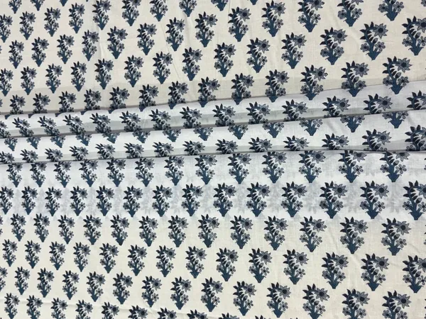 White_Cotton_Traditional_Floral_Hand_Block_Print_Unstiched_Material_For_Men's_Kurta_Shirts_&_Women's_Kurti_and_Other_Dress_Material