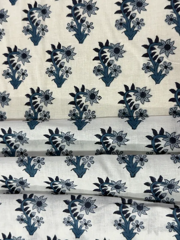 White_Cotton_Traditional_Floral_Hand_Block_Print_Unstiched_Material_For_Men's_Kurta_Shirts_&_Women's_Kurti_and_Other_Dress_Material