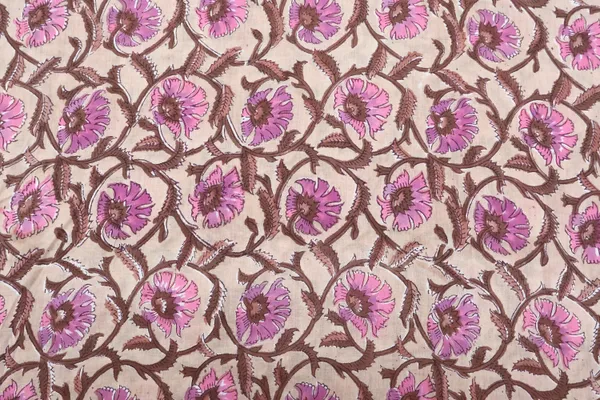 Brown_Cotton_Traditional_Floral_Hand_Block_Print_Unstiched_Material_For_Men's_Kurta_Shirts_&_Women's_Kurti_and_Other_Dress_Material
