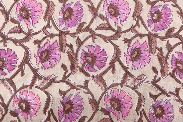 Brown_Cotton_Traditional_Floral_Hand_Block_Print_Unstiched_Material_For_Men's_Kurta_Shirts_&_Women's_Kurti_and_Other_Dress_Material