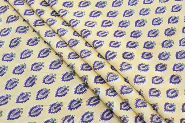 Yellow_Cotton_Traditional_Floral_Hand_Block_Print_Unstiched_Material_For_Men's_Kurta_Shirts_&_Women's_Kurti_and_Other_Dress_Material