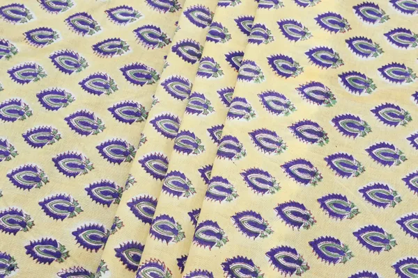 Yellow_Cotton_Traditional_Floral_Hand_Block_Print_Unstiched_Material_For_Men's_Kurta_Shirts_&_Women's_Kurti_and_Other_Dress_Material