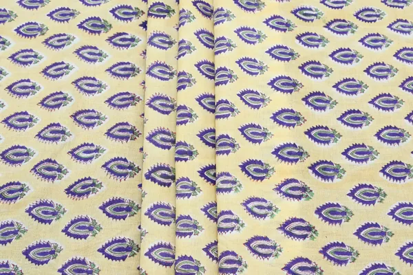 Yellow_Cotton_Traditional_Floral_Hand_Block_Print_Unstiched_Material_For_Men's_Kurta_Shirts_&_Women's_Kurti_and_Other_Dress_Material