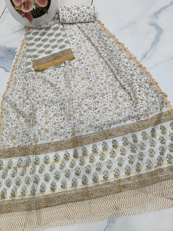 Unstitched_Yellow_and_White_Block_printed_Chanderi_Silk_three_piece_suit_set