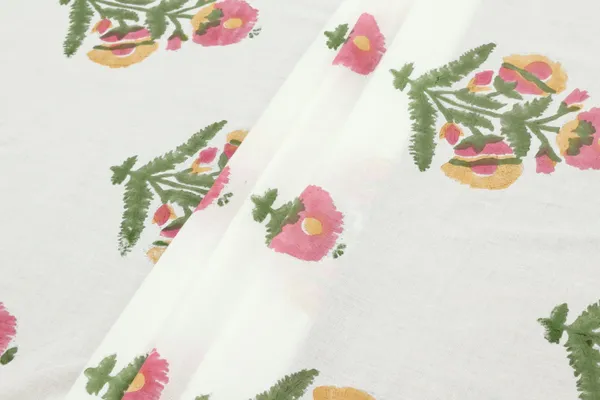 White_Cotton_Traditional_Floral_Hand_Block_Print_Unstiched_Material_For_Men's_Kurta_Shirts_&_Women's_Kurti_and_Other_Dress_Material