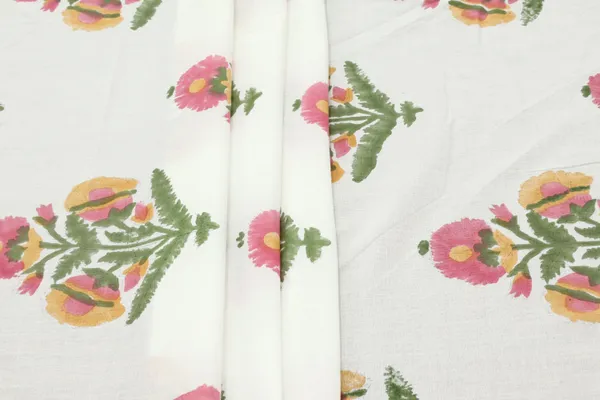 White_Cotton_Traditional_Floral_Hand_Block_Print_Unstiched_Material_For_Men's_Kurta_Shirts_&_Women's_Kurti_and_Other_Dress_Material